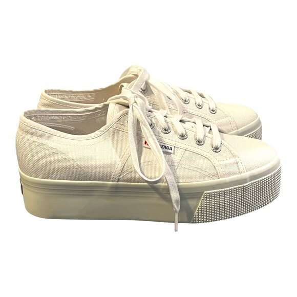 Superga Womens Sneakers Platform White Canvas Lace Up Size 9 Euro Size 40 Italy - Picture 4 of 13